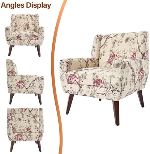 Accent Chair, Upholstered Armchair in Linen, Pattern Floral - Image 7