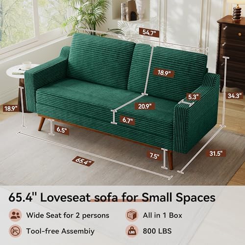 Vipbear 65.4" Loveseat Sofa, Mid-Century Modern Small Couches - Image 2