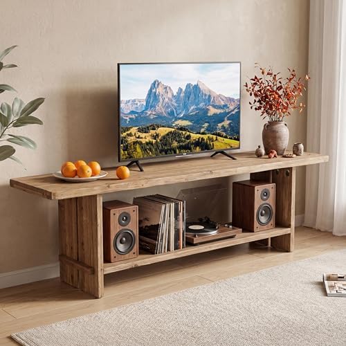 71" Solid Wood TV Stand for 55/65/75/85-Inch TV, 2-Tier TV Table - Image 5