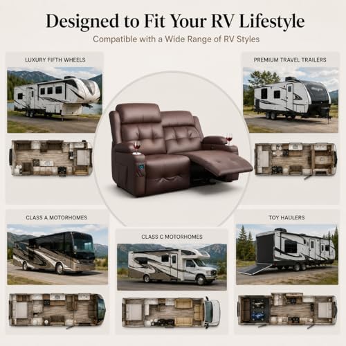 Reclining Loveseat Sofa, RV Loveseats Recliner Sofas Wall Hugger, Double - Image 6