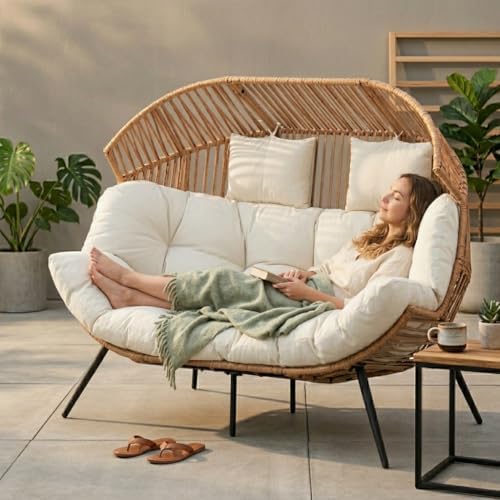 Shintenchi Double Egg Chair Outdoor Rattan Patio Chair - Image 6
