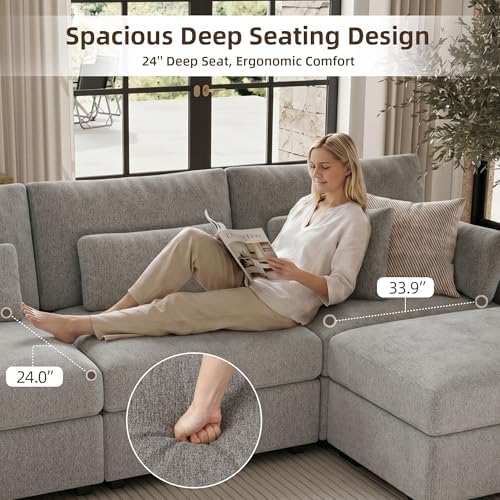 WorthFurni 146.5'' Modular Sectional Sofa, U Shaped Oversized Extra Deep Couches - Image 3