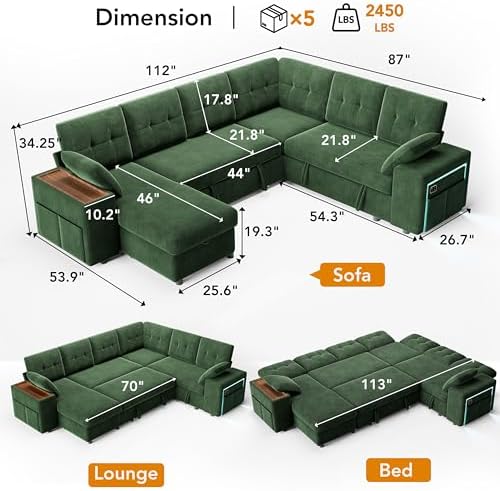 Vipbear Chenille 112" 7 Seat Modular Sectional Sleeper Sofa - Image 2