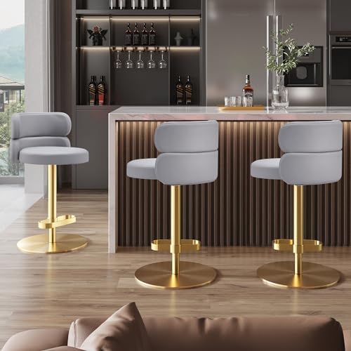 Modern Faux Leather Bar Stool, Swivel Adjustable Height Kitchen Counter Stool - Image 2