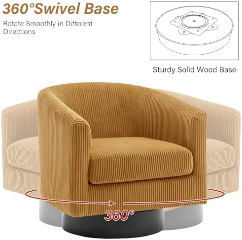 Pia Ricco Set of 2 Corduroy 360° Swivel Barrel Accent Chair Orange - Image 4