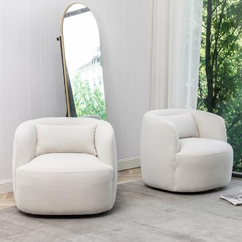 KINWELL 34" W Boucle Swivel Barrel Chairs by KinwellFurniture
