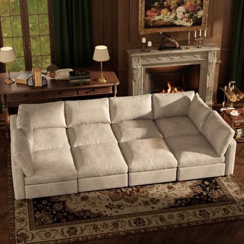128'' Faux Leather Modular Sectional Sofa Bed Sleeper by Quenvo