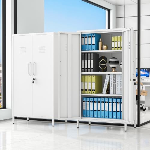 pozdeg 47.24" White Lockable Small Metal Storage Locker - Image 2