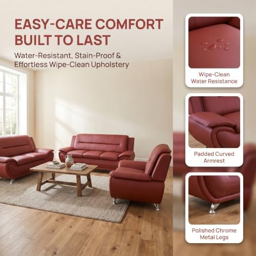 3 Piece Faux Leather Sofa Set for Living Room, Modern Living Room Furniture Set - Image 3