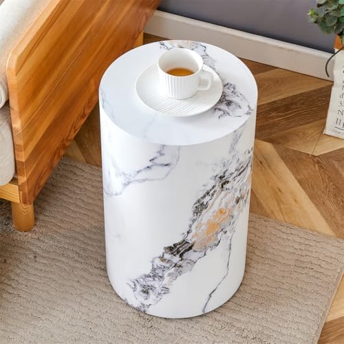 Round Side Table, End Table Living Room Tables, Faux Marble Sofa Couch Tables by BAOPIN