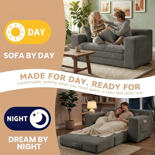 Boneless Loveseat Sofa Bed, Tri-Folding Convertible Futon Sleeper - Image 4