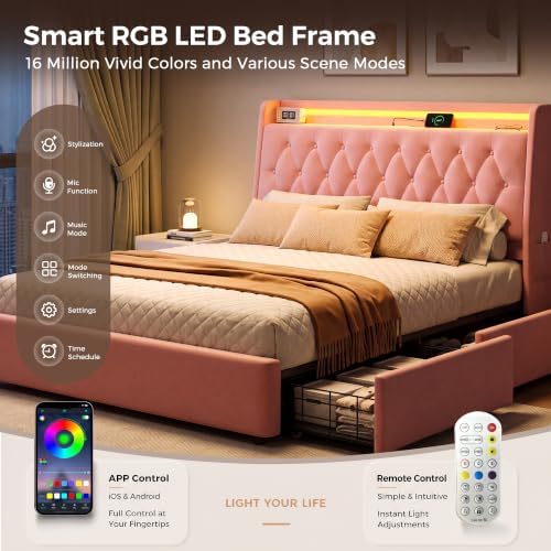 Jocoevol Full LED Velvet Bed Frame - Image 4