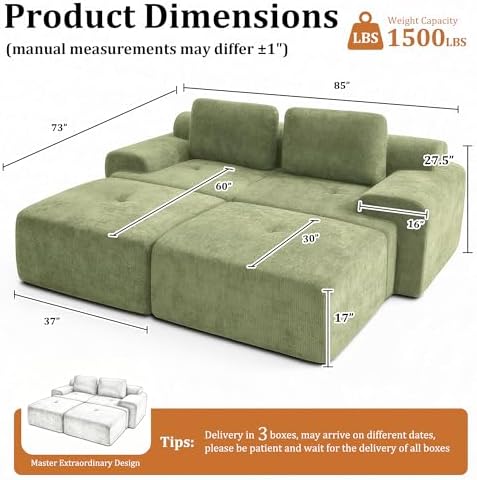 85" Oversized Boneless Couch, Comfort Cloud Sectional Couches - Image 2