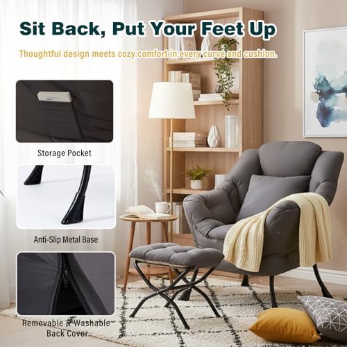 Lazy Chair with Ottoman, Comfy Reading Chair - Image 6