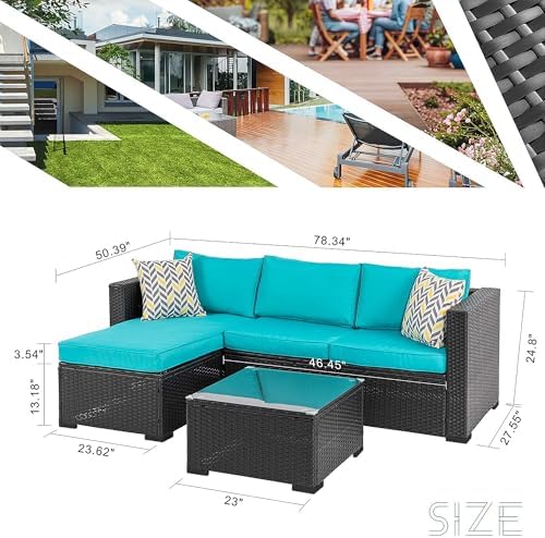 Shintenchi 3 Pieces Patio Furniture Set, All-Weather Rattan Patio Conversation - Image 2