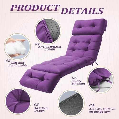 Chaise Lounge Cushion Outdoor, 74.4" x 22" Waterproof Patio Lounge Chair - Image 2