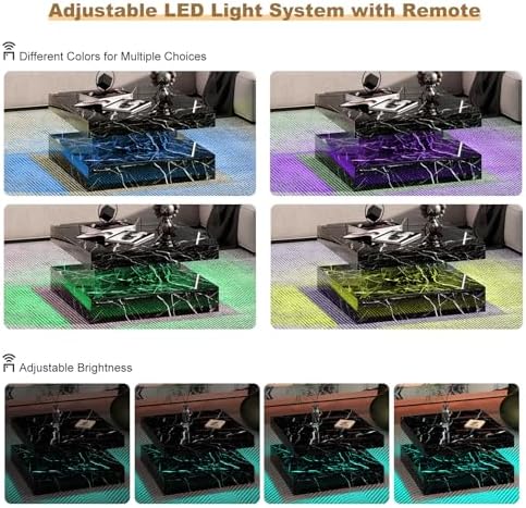 HedoAjim Black Marble LED Coffee Table - Image 6