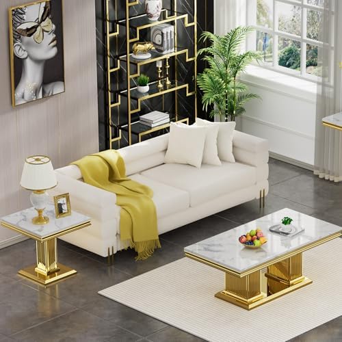 Henf 23in Square End Table Faux Marble End Table - Image 4