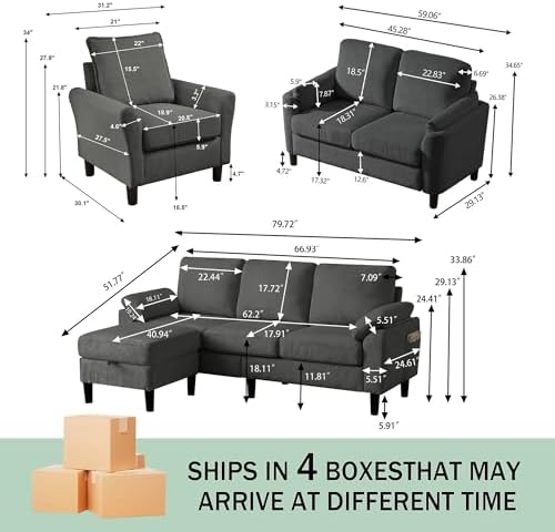 4-Piece Corduroy Sofa Set-L-Shaped Sectional - Image 2