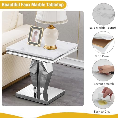 Henf 23in Square End Table Faux Marble End Table - Image 6