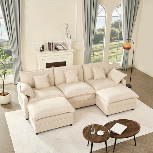 GOSUHI 108" U-Shaped Modular Cloud Couch, Deep Seat, Linen Beige by GOSUHI