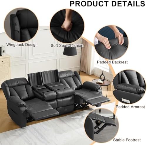 90.6" Reclining Sofa 3 Seater Recliner Couch - Image 7