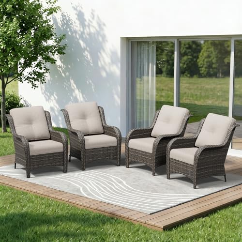 4 Piece Outdoor Wicker Patio Furniture Set, Patio Chairs Set of 4 by Gardenbee