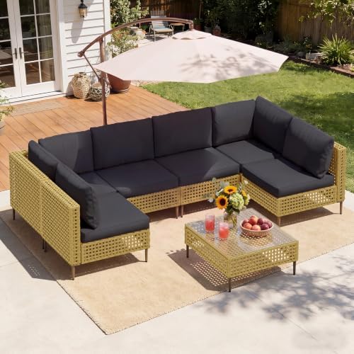 LHBcraft 7-Piece Patio Furniture Set, Handmade Rattan Outdoor Furniture Set by LHBcraft-US