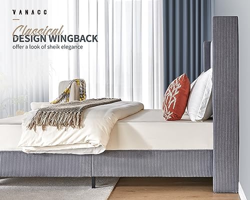 VanAcc King Size Corduroy Platform Bed Frame - Image 4