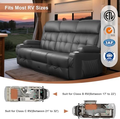 RV Loveseat Recliner Sofa, Wall Hugger Reclining RV Couch - Image 4