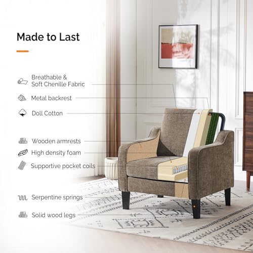 VINGLI Light Brown Accent Chair, Upholstered Armchair - Image 6