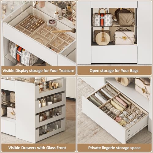 LIVAUVEAD Closet Island with 12 Drawers, Glass Top & Display Shelves - Image 4