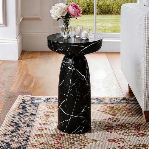 Faux Marble Side Table Black, 24Inch Outdoor End Table - Image 4