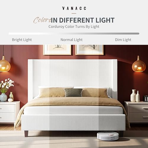 VanAcc California King Size Corduroy Platform Bed Frame - Image 7