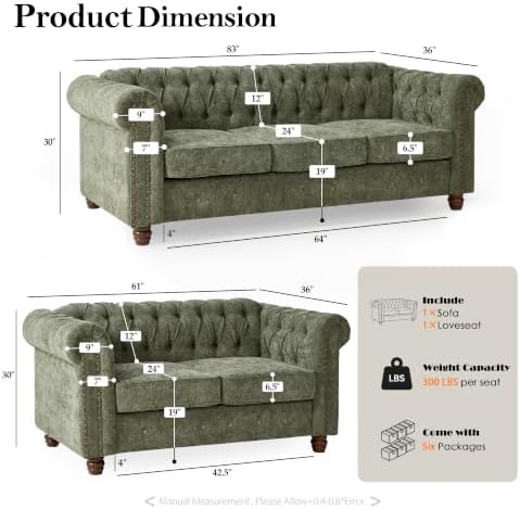 Modern Chesterfield 2-Piece Chenille Sofa & Loveseat Combo - Image 2