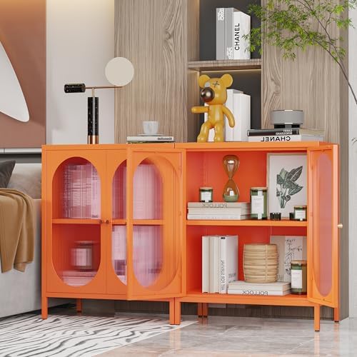 Small 2 Transpanrent Door Metal Storage Side Buffet Cabinet - Image 3