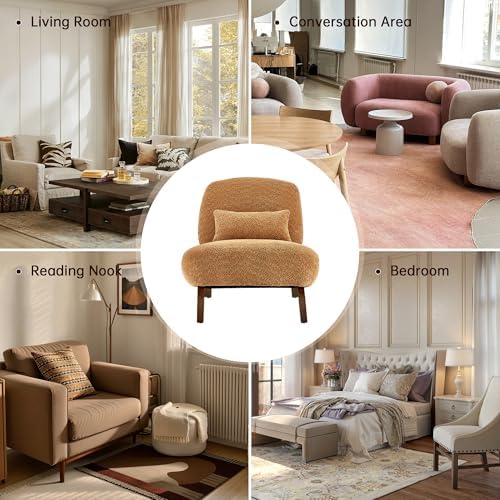 Morden Fort Boucle Chair, Upholstered Accent Chair&Wood Leg, Toffee Orange - Image 5
