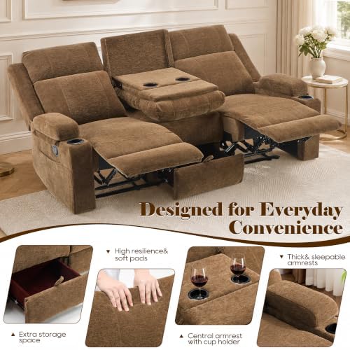 GUEAPY Reclining Sofa for Living Room, Flip-Down Center Backrest, 4 Cup Holders - Image 6