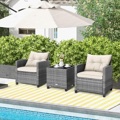 Tangkula 3 Pieces Patio Furniture Set, PE Rattan Wicker 3 Pcs Outdoor Sofa Set - Image 4