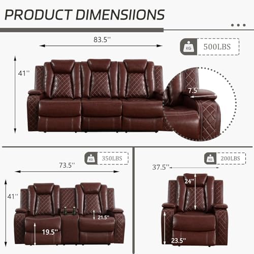 Power Recliner Set with LED Lights, Air Leather Reclining Set with USB - Image 2