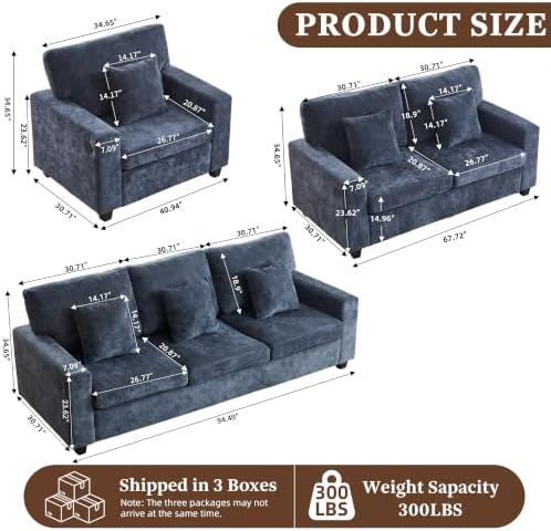 Loveseat & 3 Seater Couch with Chair Chenille Couch Set - Image 2