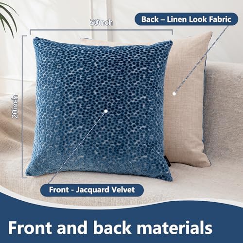 FIFU 20x20 Inch Throw Pillow Covers Set of 2, Jacquard Velvet, Oxford Blue - Image 3