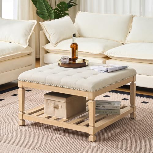 Befurtori Ottoman with Storage Bench, Linen Ottoman Coffee Table by Befurtori