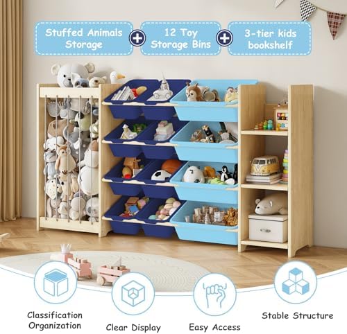 EXPERLAM 3-in-1 Toy Storage Organizer, Stuffed Animal Holder & 3-Tier Bookcase - Image 4