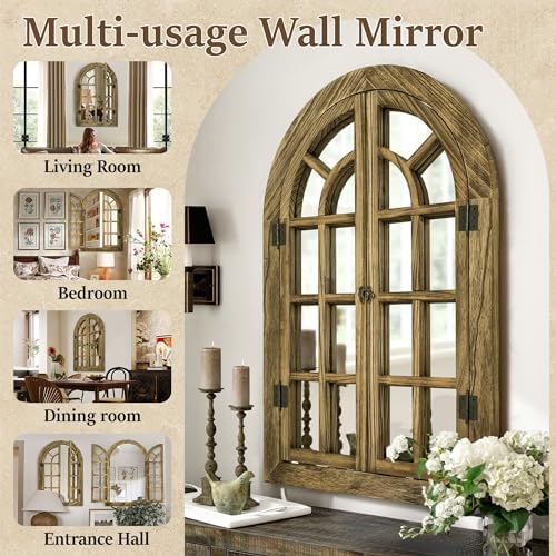 Dorlicecass Natural Wood Arched Wall Decor Window Mirror 20"x30" Single - Image 6
