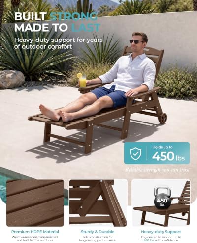 Ciokea Outdoor Chaise Lounge Chair, HDPE Patio Lounge Chair - Image 5