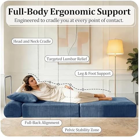 31.5'' Convertible Compressed Corduroy Folding Sofa Bed, Modern Boneless Pull - Image 6