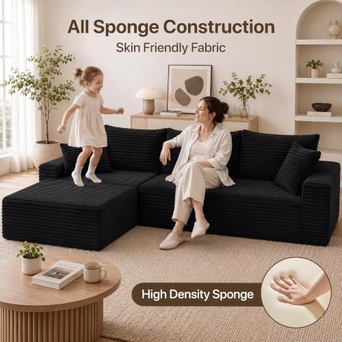 Claiks 94" Boneless Couch, L-Shape Corduroy Sectional Sofa - Image 5