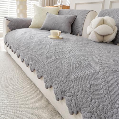 vctops Farmhouse 100% Cotton Quilted Couch Cover Floral Embroidered Sofa Cover by vctops