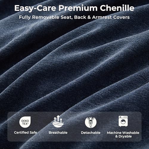 SITJOY Cloud Couch Sectional, 5 Seater V Shape Sofa, Chenille in Navy Blue - Image 4